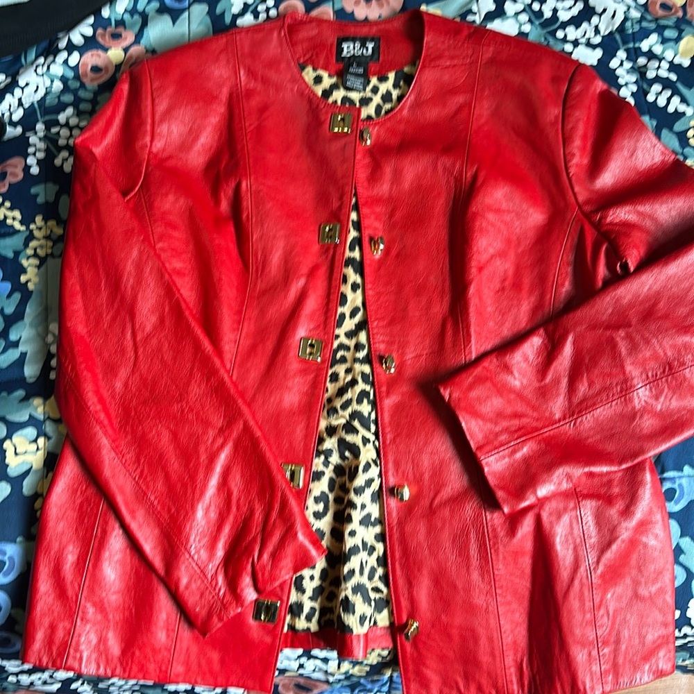 B&J Genuine Red leather jacket size L
